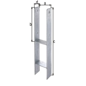 Feuerverzinkter Alberts H-Pfostenträger aus Stahl, 101x300/600x60 mm, zum Einbetonieren.
