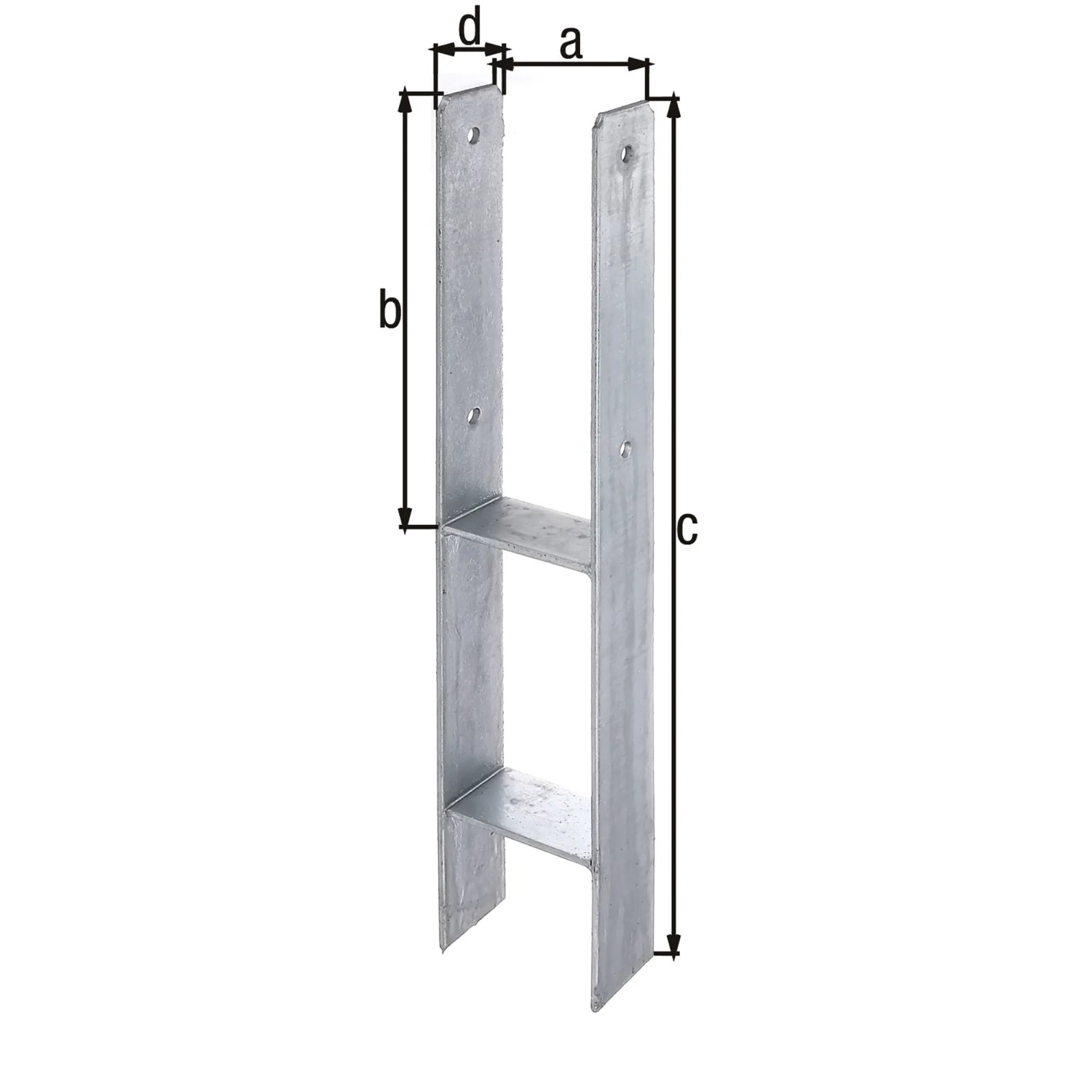 Feuerverzinkter Alberts H-Pfostenträger aus Stahl, 101x300/600x60 mm, zum Einbetonieren.