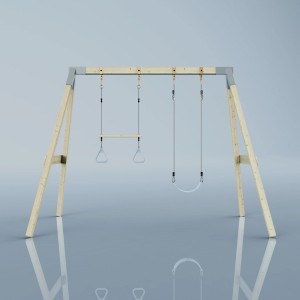 PolarPlay Schaukel Tukan Eisblau aus Holz mit Turnringen und Schaukelsitz.