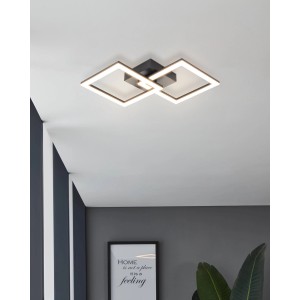 Moderne, schwarze LED-Deckenleuchte Huerta-E mit zwei quadratischen Leuchtelementen. 4.000 K.
