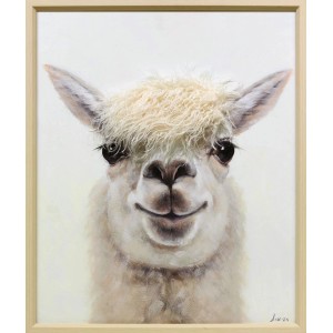 Leinwandbild Art Universe: Nahaufnahme eines jungen, weißen Lamas mit flauschigem Kunstfell. Gerahmt, 50x60 cm, Dekoartikel.