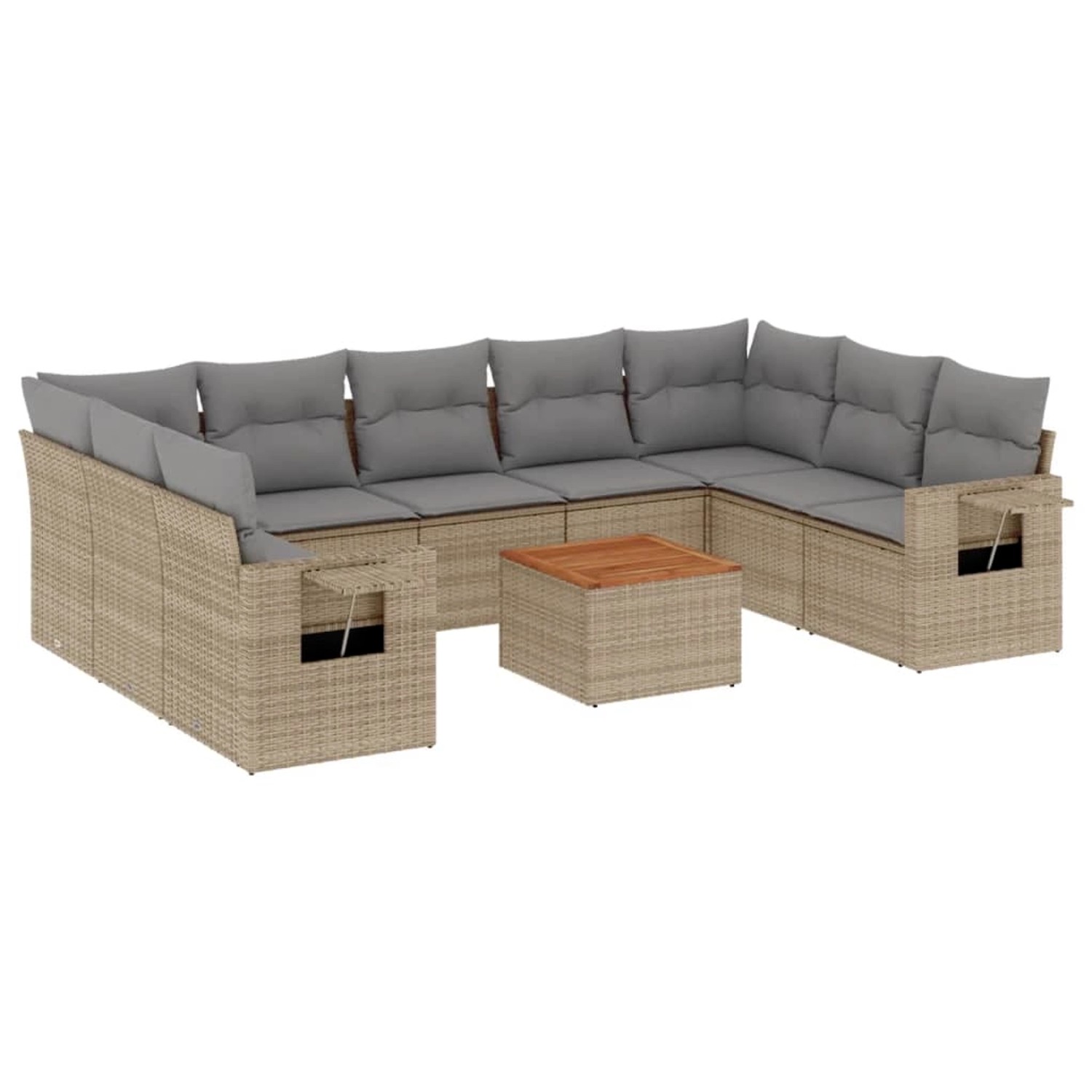 vidaXL 10-Tlg Garten-Sofagarnitur mit Kissen Beige Poly Rattan 3257039