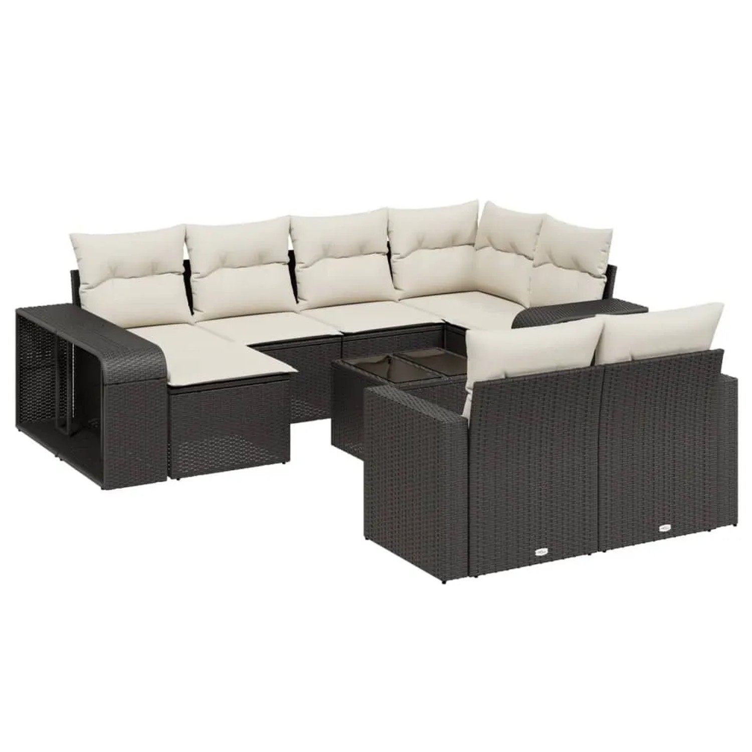 vidaXL 11-Tlg Garten-Sofagarnitur mit Kissen Schwarz Poly Rattan 3261296