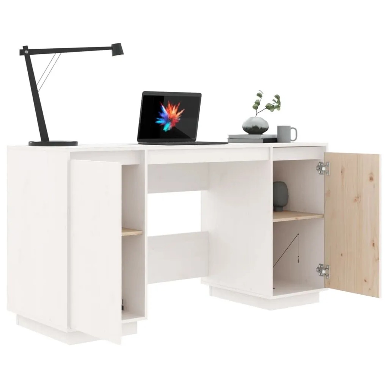 vidaXL Schreibtisch Weiß 140x50x75 cm Massivholz Kiefer 814325_4