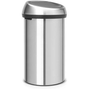 PROREGAL Abfallbehälter, 60 Liter, Metall, matt Edelstahl mit Soft-Touch-Öffnung.