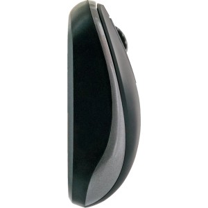 Schwaiger Funkmaus, schwarz-grau, Seitenansicht. PC Zubehör für Computer.