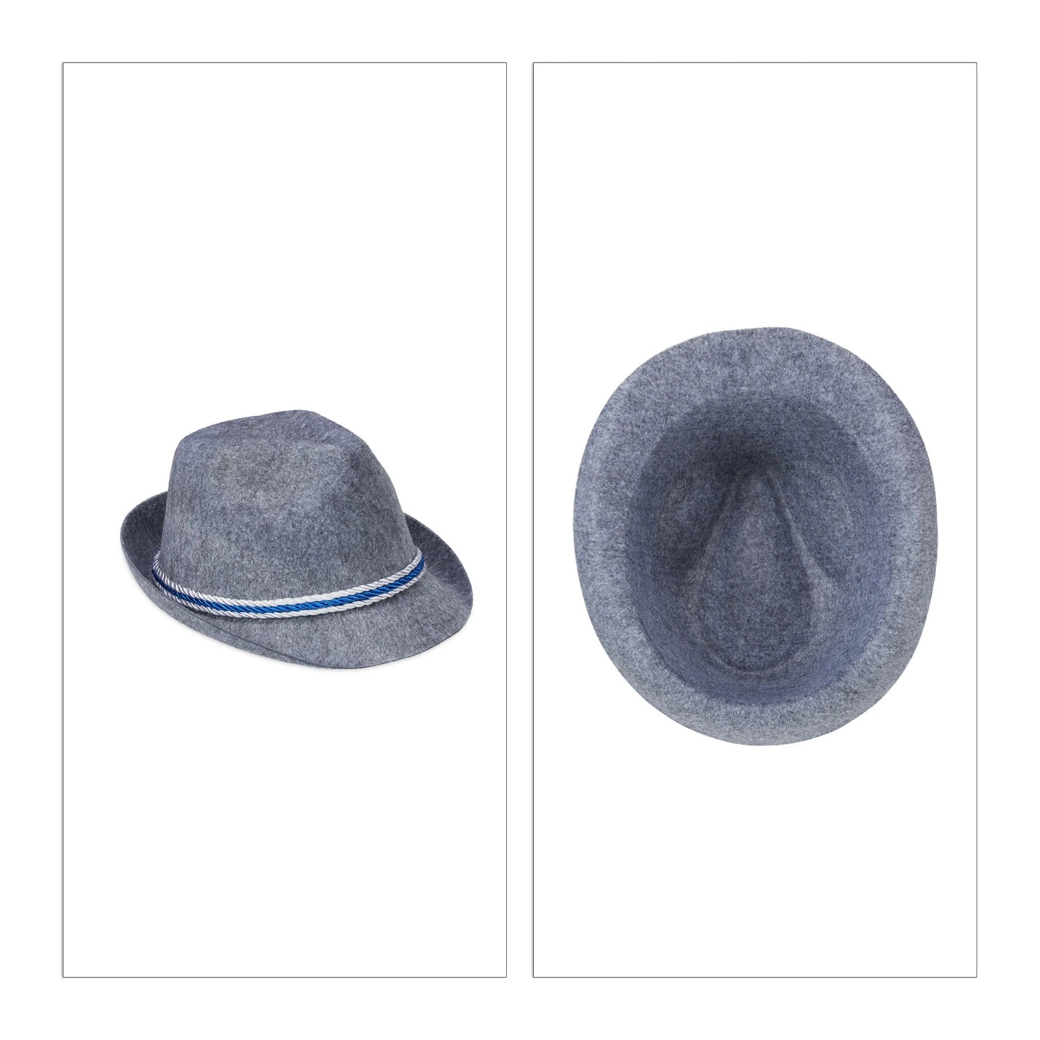 Relaxdays Trachtenhut Polyester Grau Blau Weiß Einheitsgröße 13 cm x 24 cm x 27 cm 60 g