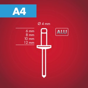 Abbildung einer Blindniete RA Alu, 4x6 mm, für Zangen. 100 Stück.