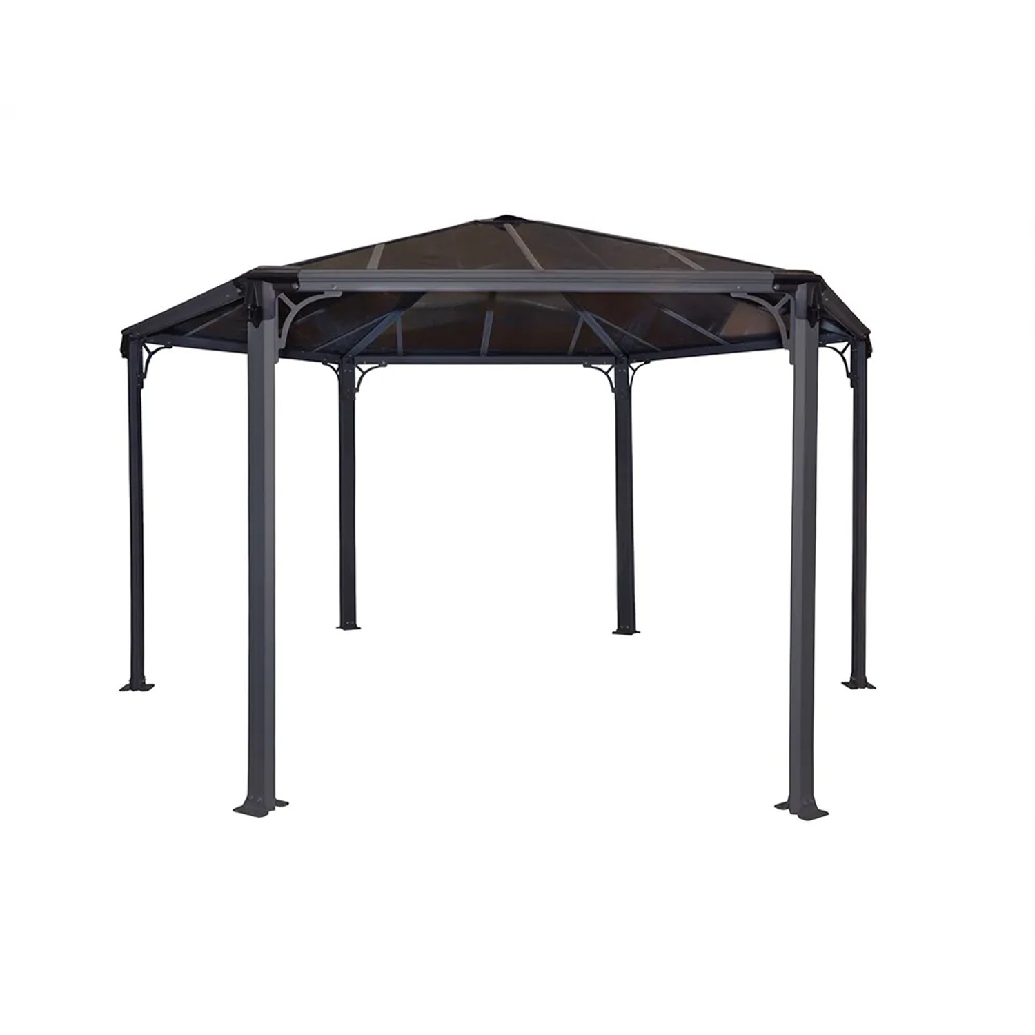 Anthrazitfarbener Palram Canopia Monaco Gartenpavillon 4.5 x 3.9 mit LED-Set.