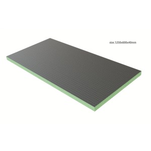 XPS Bauplatte 1250x600x40mm, dunkelgrau strukturiert, grüne Seiten. Fliesen- & Dämmplatte für Feuchträume.