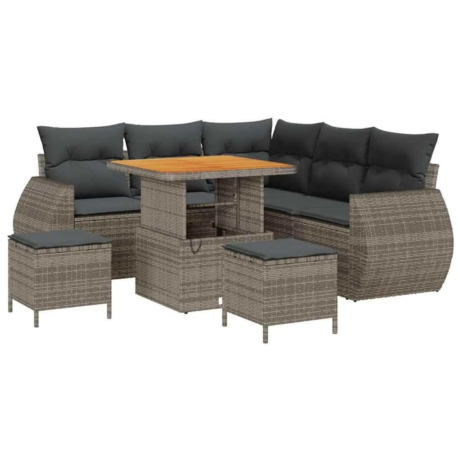 vidaXL Gartensofa-Set mit Kissen mit Speicher 8 Stk Grau Poly-Rattan 3363823