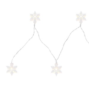Weiße LED-Lichterkette mit 10 Schneeflocken aus Kunststoff, 165 cm lang, für den Innenbereich.
