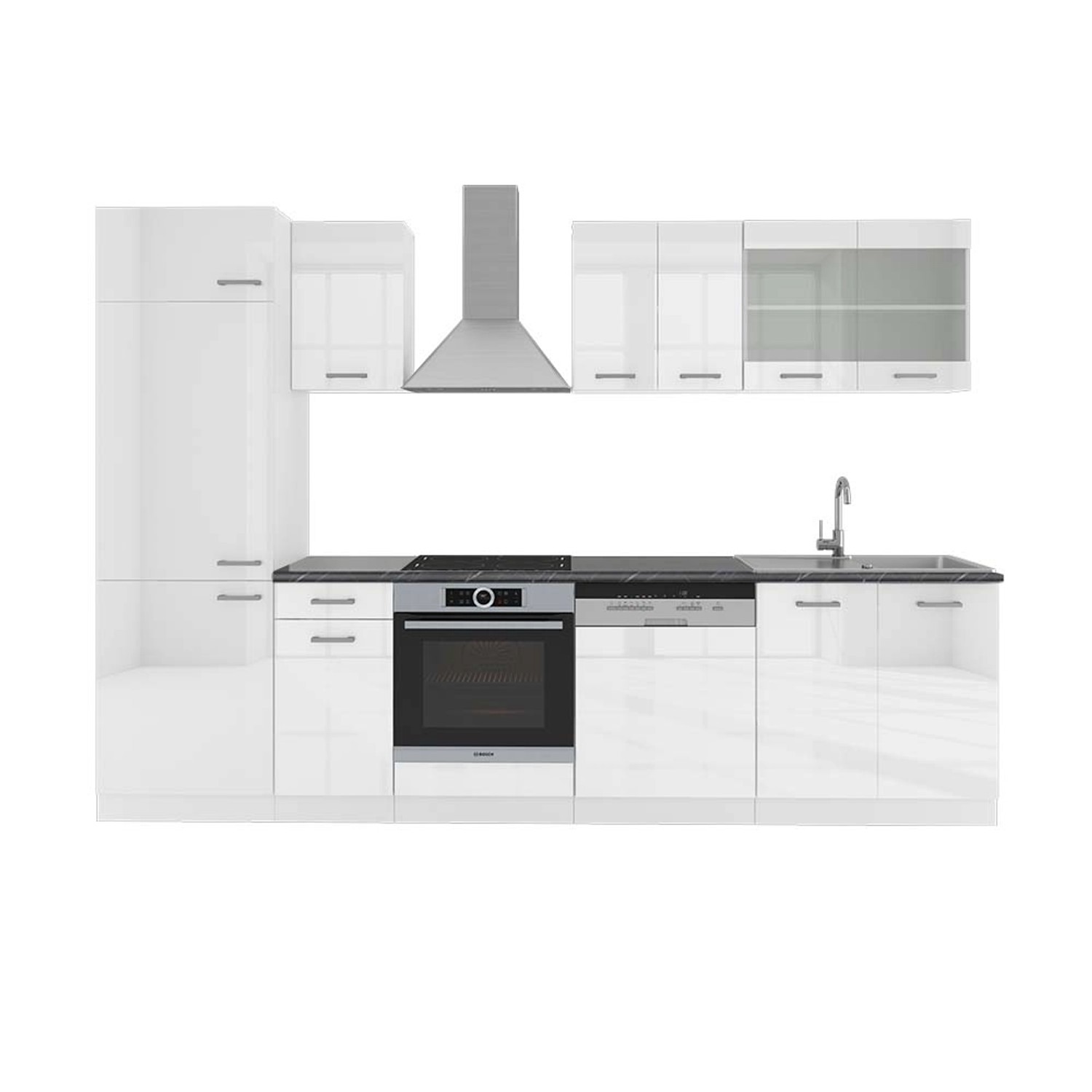 Vicco R-Line Küchenzeile Weiß Hochglanz/Weiß 300 cm AP Anthrazit günstig online kaufen