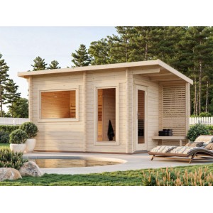 Palmako Sauna Sanna, naturbelassenes Saunahaus mit Vorraum, 350x210 cm, aus nordischem Fichtenholz.
