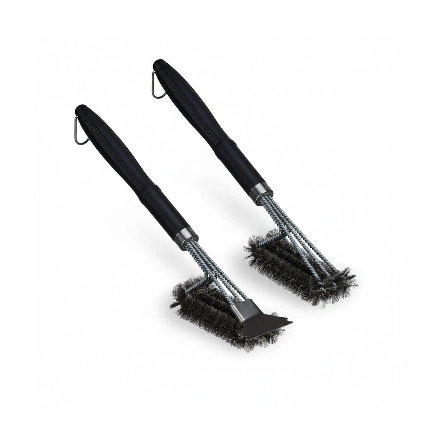Relaxdays Grillbürste 2er Set Edelstahl Silber Schwarz mit Schaber 20 cm x 45 cm x 7 cm 0,36 kg