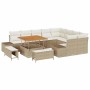 Beiges 12-tlg. vidaXL Garten-Sofa-Set aus Poly Rattan mit Tisch und Stauraum.