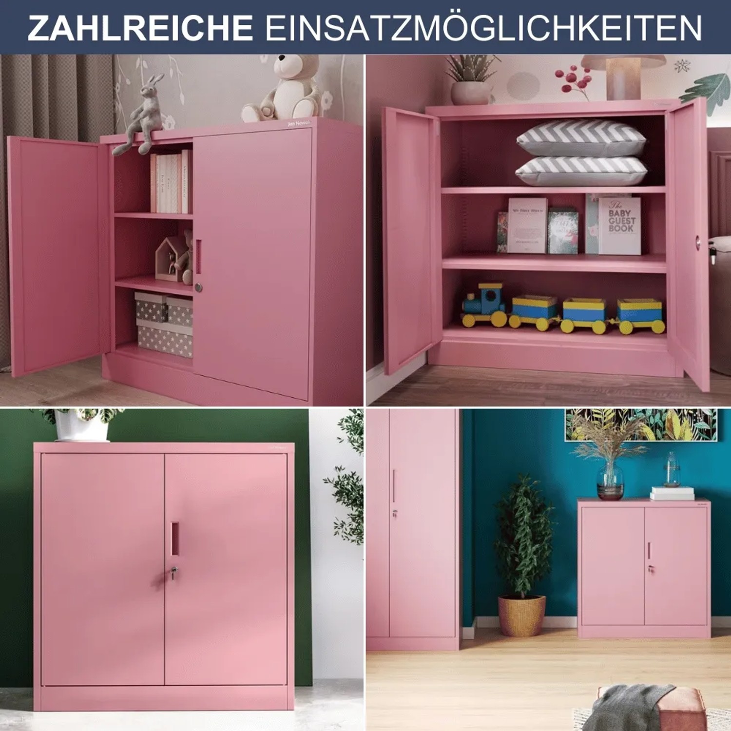 Rosa DELUKE Aktenschrank KADO mit Flügeltüren, 93x90x40 cm, für Büro.
