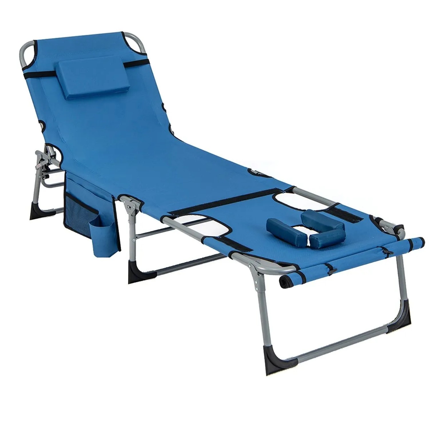 Costway Sonnenliege mit Kopf-Arm-Loch Verstellbar Rückenlehne Blau