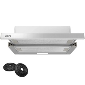 CIARRA 60 cm Flachschirmhaube, ausziehbar, Edelstahl-Optik, mit LED und zwei Aktivkohlefiltern.
