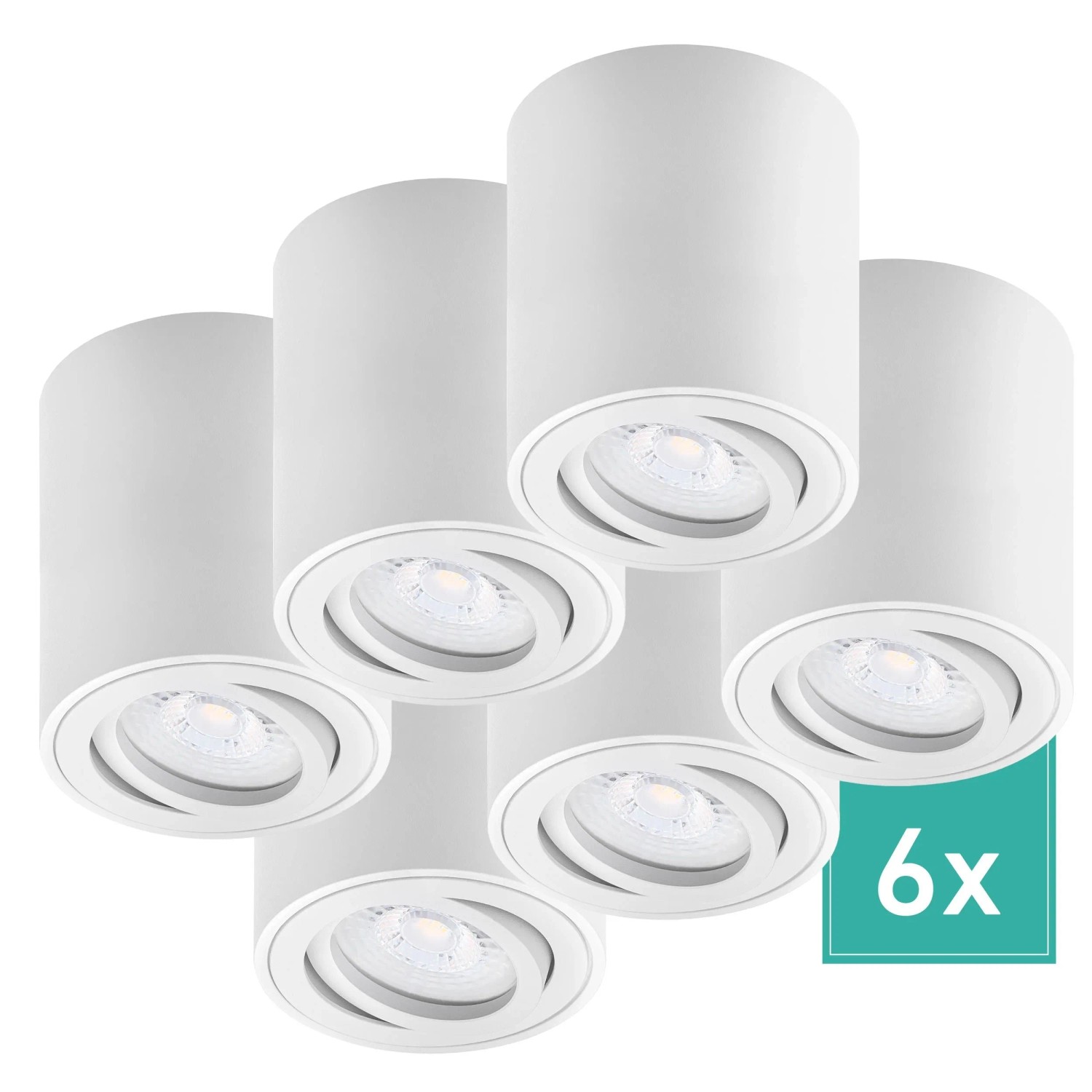 Oktaplex Lile M 6er Set LED-Aufbauspots Weiß 3-Stufen-Dimmbar Schwenkbar 2700K Warmweiß 4,8W 230V Deckenspots
