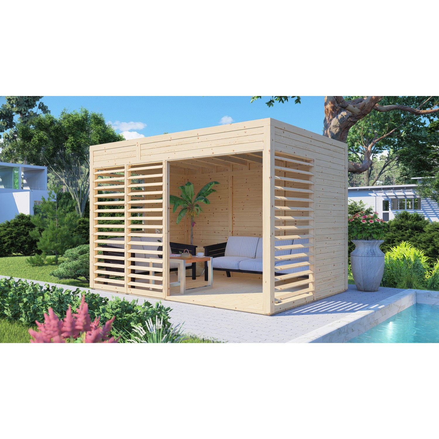 Bertilo Pavillon Garten-Lounge 2 Natur 234 cm x 337 cm FSC®