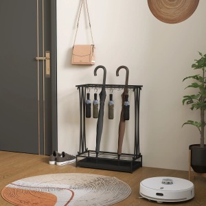 HOMCOM Schirmhalter aus Stahl, schwarz, mit 24 Haken für bis zu 21 Schirme.
