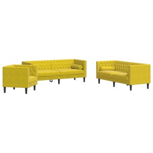 vidaXL 3-Tlg Chesterfield-Sofa-Set mit Nackenrollen Gelb Samt 3209287