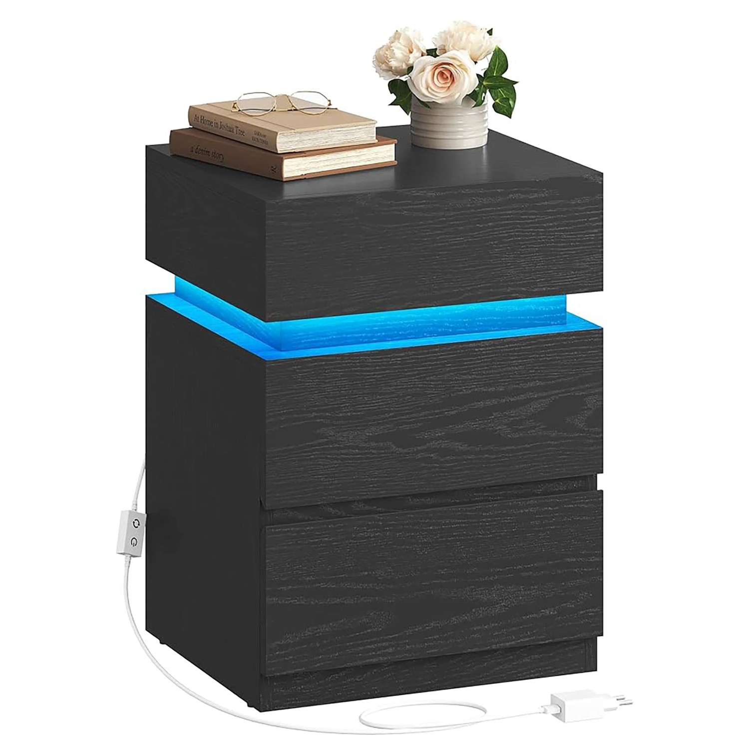 Songmics Nachttisch Kailyn mit LED-Beleuchtung 3 Schubladen Schwarz günstig online kaufen