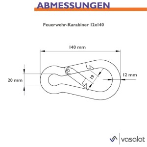 Skizze Karabiner-Set DIN 5299C, 12x140 mm, Maße und Details.