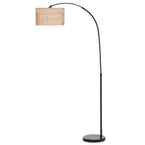 Schwarze HOMCOM Stehlampe mit braunem Lampenschirm aus Hanfseil und Marmorfuß. Höhenverstellbare Innenleuchte.