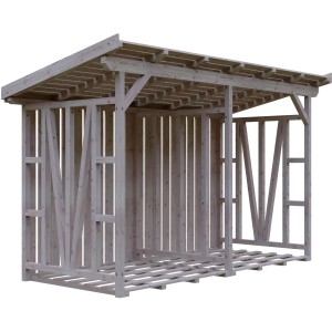 Skan Holz Holzunterstand Max 2, 370x160 cm, naturbelassenes Douglasienholz für ca. 8 m³ Holz.