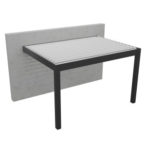 Graue Gardengate Anbaupergola Apolo mit weißen Lamellen, 400x300 cm, Aluminium.