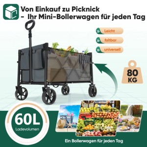 Sekey Bollerwagen Faltbar Klein 80KG Grau