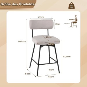 Costway 2er Set Barhocker Drehbar mit Rückenlehne & Fußstütze Beige