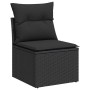 Schwarzes vidaXL Gartensofa aus Rattan mit Kissen, Teil einer 5-tlg. Garten-Sofagarnitur.