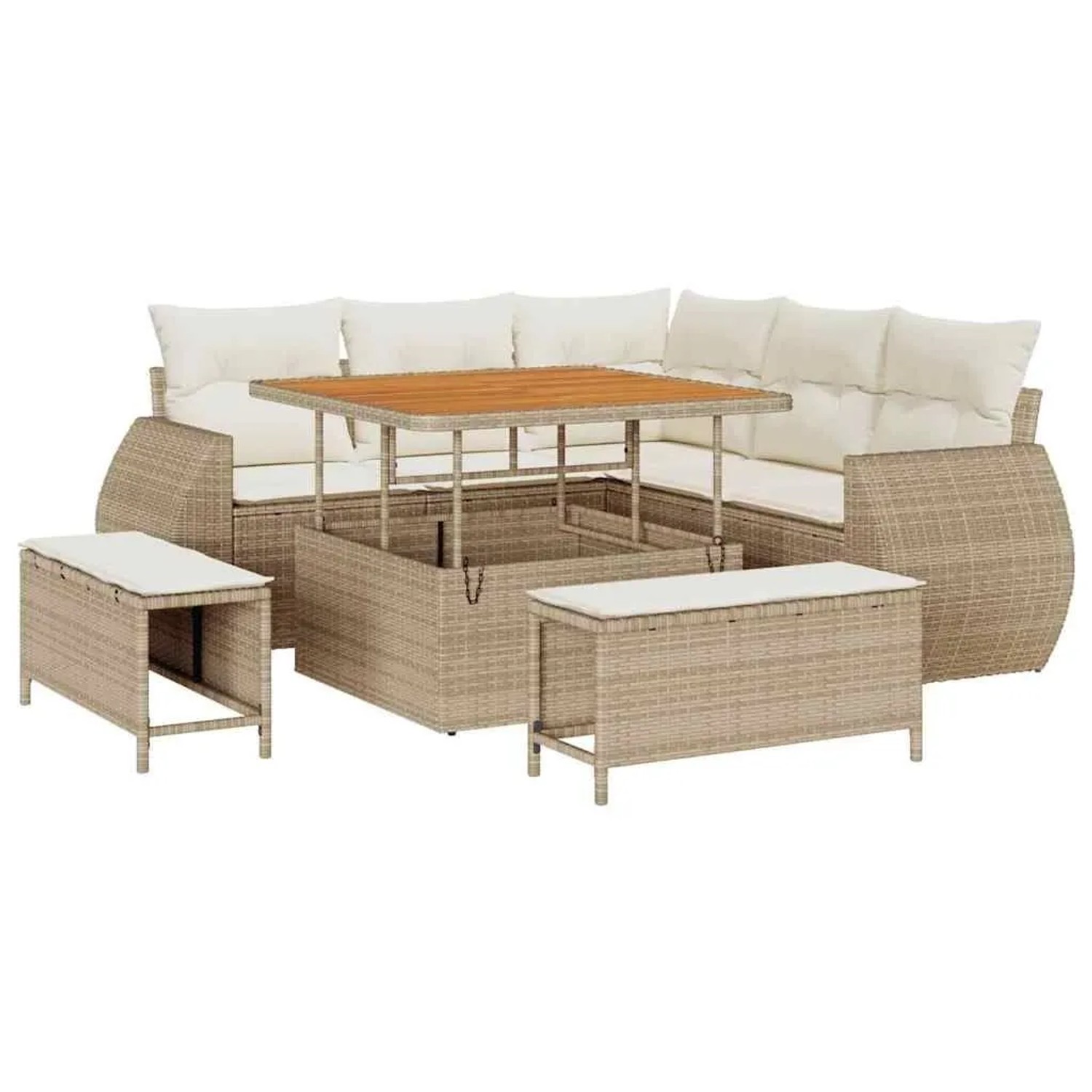 vidaXL Gartensofa-set mit Kissen 8-Tlg Beige und Creme Poly-Rattan 3363816 günstig online kaufen