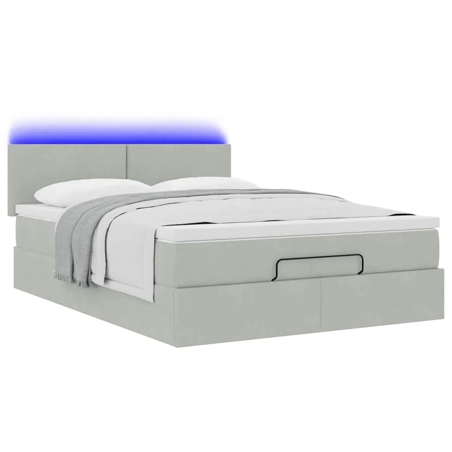 vidaXL Ottoman-Bett mit Matratze & LEDs Hellgrau 140x200 cm Samt 3312554