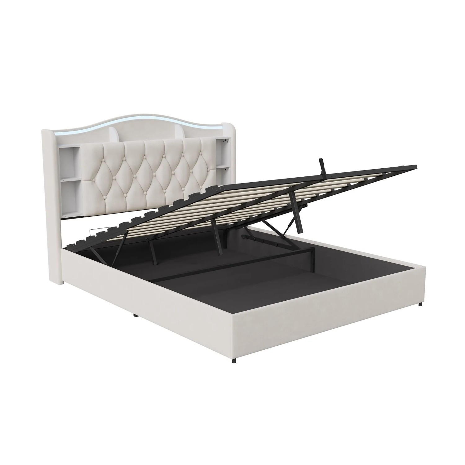 PXloue Doppelbett 160x200 cm Beige Jugendbett mit Stauraum LED & USB Ladestation