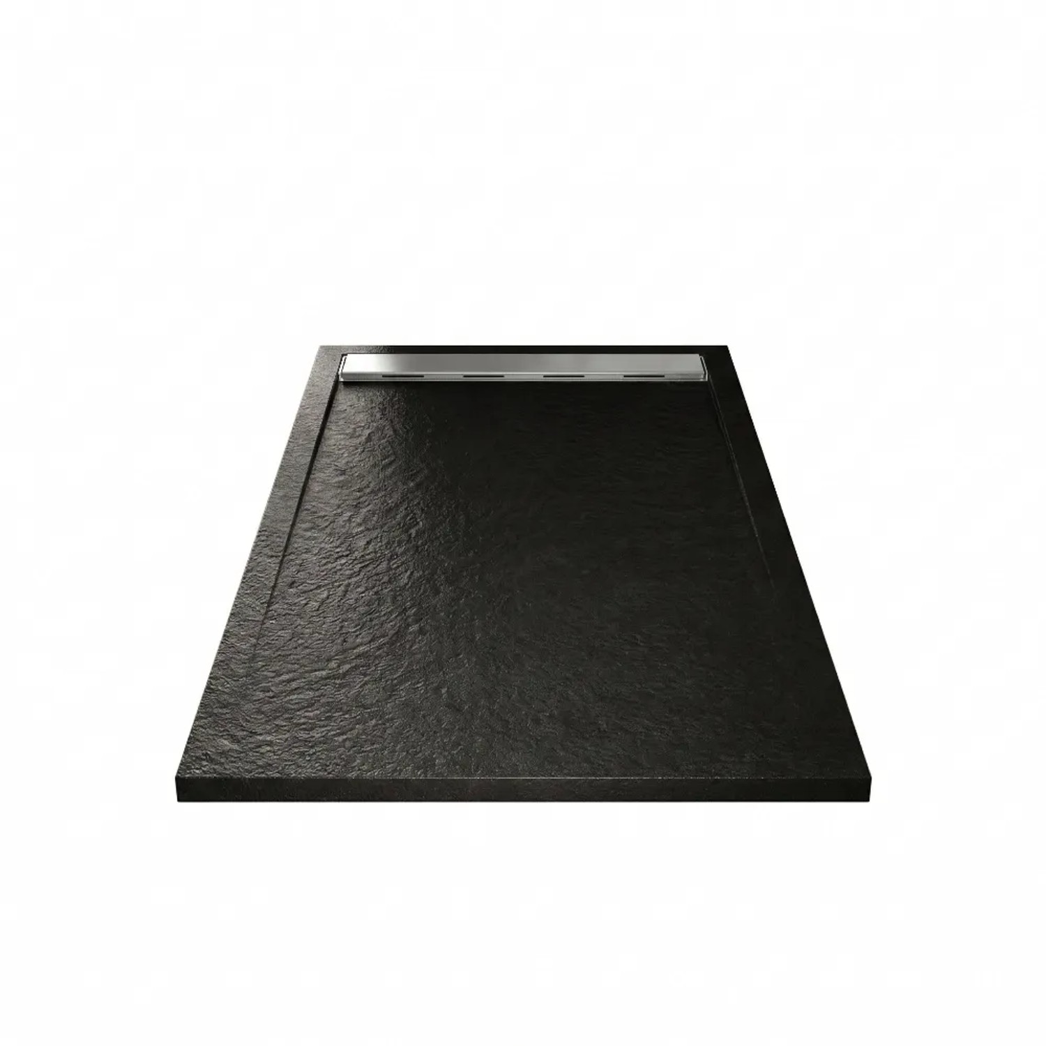 Mirlo Mineralguss Duschwanne Extra Flach Ribera  Schwarz Ablaufschutz Chrom 70x170cm