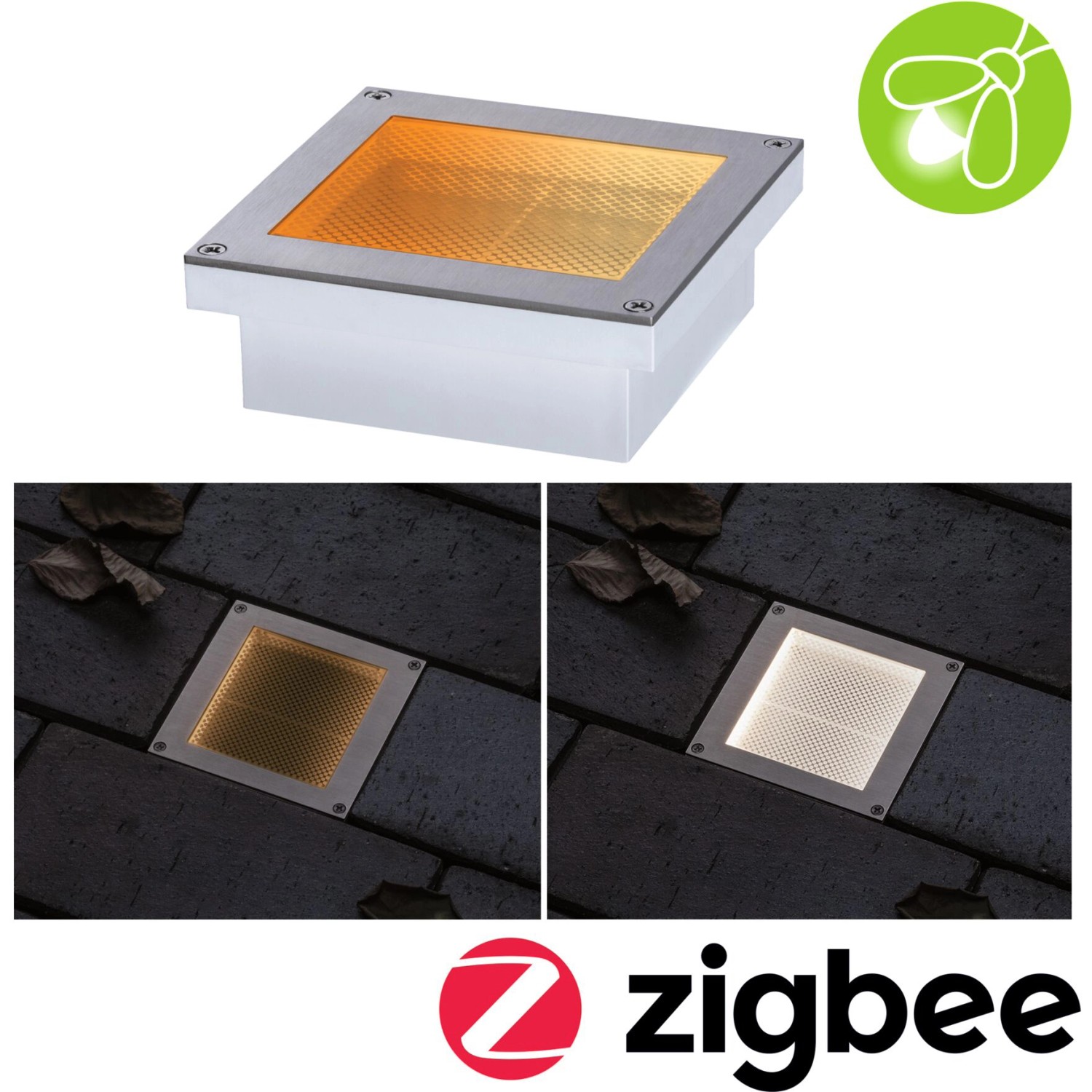 Paulmann LED-Bodeneinbaustrahler Brick, 10x10 cm, mit warmweißen und kaltweißen Lichtfarben.