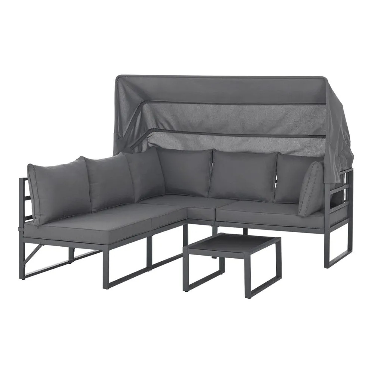 Svita Maui Gartenmöbel-Lounge-Set Mit Dach Outdoor-Sofa Strandkorb-Sonneninsel Stahl Grau