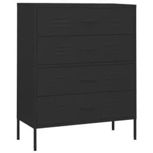 Schwarze vidaXL Kommode aus Stahl mit 4 Schubladen, 80x35x101,5 cm.