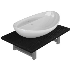 vidaXL Badmöbel-Set, 2-teilig, mit schwarzem Wandregal und ovalem Keramik-Waschbecken.