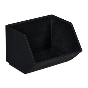 Stapelbarer Relaxdays Schreibtischorganizer aus Bambus in Anthrazit, 35x31x12,5 cm.