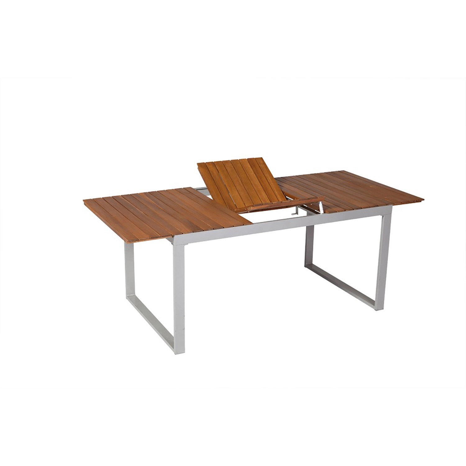 Ausziehbarer Gartentisch aus Akazienholz und Aluminium, Teil des Merxx Siena 5-tlg. Sets.