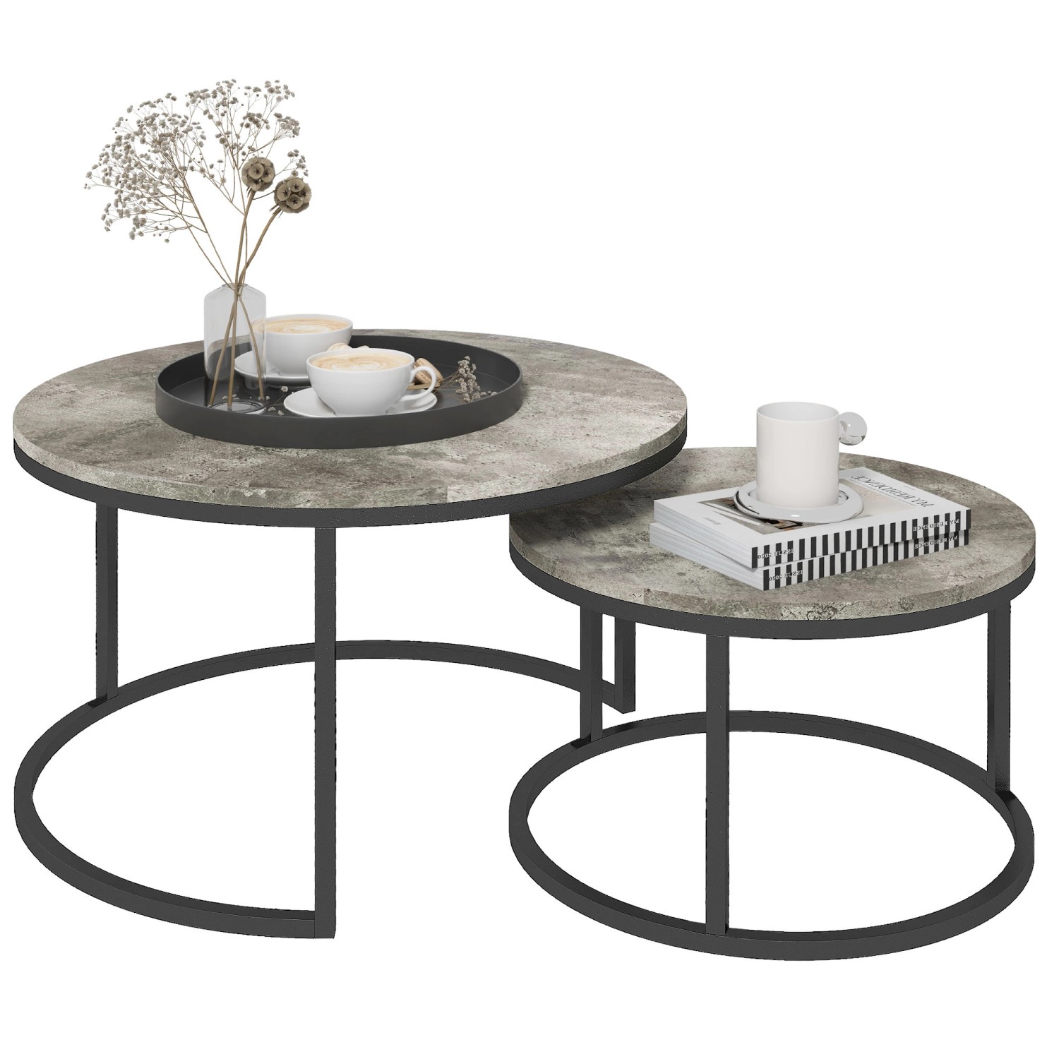 HOMCOM Couchtisch Set  MDF Metall Grau 78,5L x 78,5B x 46,5H cm günstig online kaufen