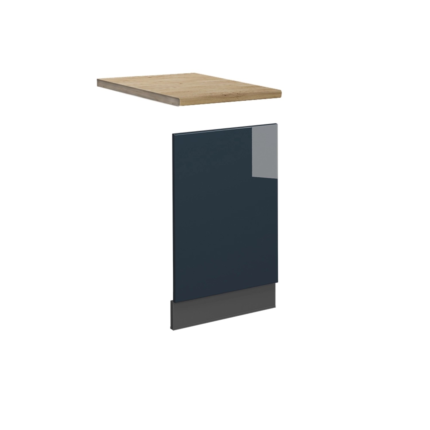 Vicco Frontblende Fame-Line Geschirrspüler Fronttür Dunkelblau Hochglanz 45 cm AP Eiche mit Anthrazit Korpus