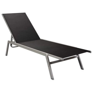 Furnicato Sonnenliege aus Stahl und Textilene, schwarz-silber, für Garten und Camping.