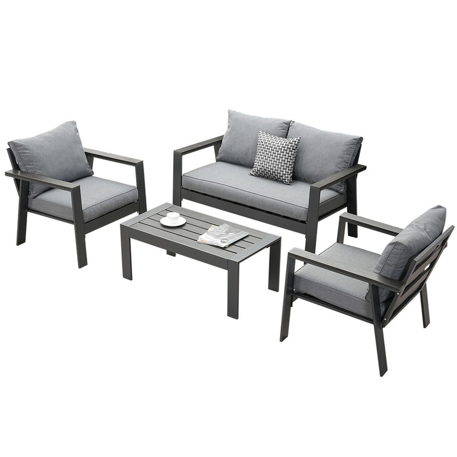 MeXo Aluminium Balkonmöbel Set für 4 Personen Grau günstig online kaufen