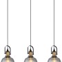 Schwarze 3-flammige Globo Pendelleuchte Dorothea mit Rauchglas-Schirmen.